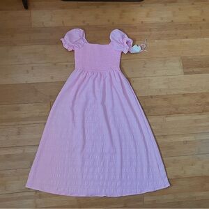 NWT Girls' Size S 7-8 Pink Smocked Bodice Puff-Sleeve Maxi Dress